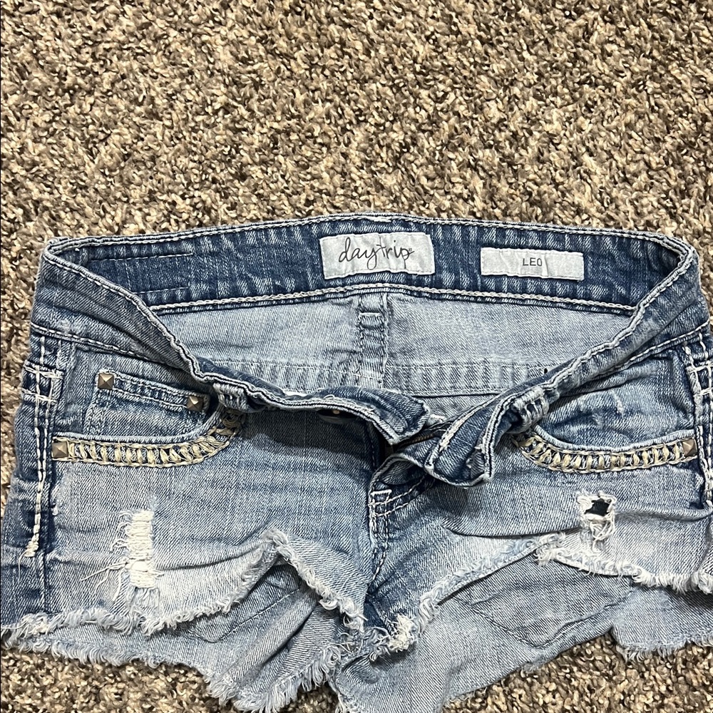 Daytrip Light Blue Frayed Denim Shorts